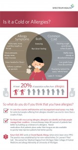 An infographic that helps you decifer if you have a cold or an allergy.