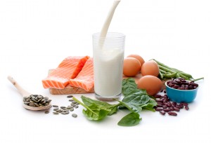 Protein-rich diet foods are shown.