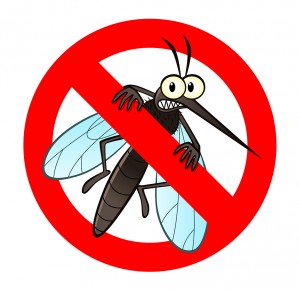 A general prohibition sign hovers over a mosquito.