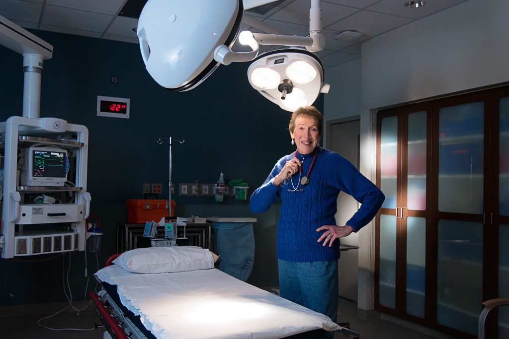 Arlene Swanson, RN, poses in the emergency department at Spectrum Health Ludington Hospital