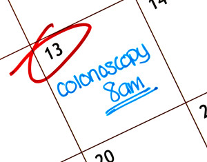 A calendar is shown. The 13th day is circled and says, "Colonoscopy 8 a.m."