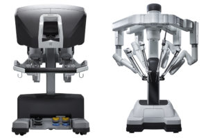 The da Vinci Surgical System's console and its array of robotic instruments is shown.