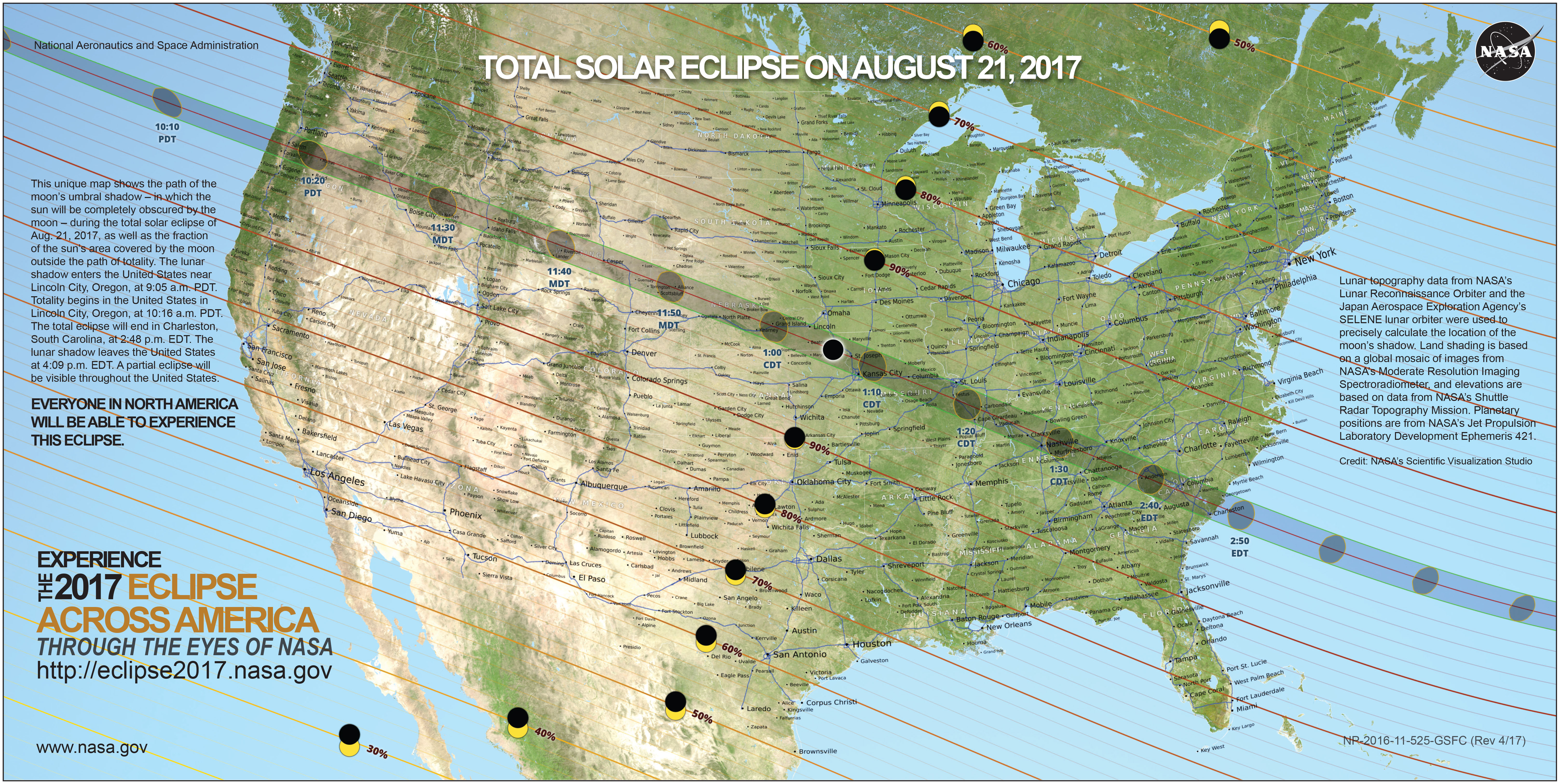This maps shows the totality path of the solar eclipse, and what percentage of the total eclipse other areas will see when they go outside on Aug. 21. (Courtesy of Fred Espenak, NASA/Goddard Space Flight Center, from eclipse.gsfc.nasa.gov.)