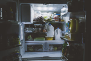 A fridge stocked with healthier food and beverages. 