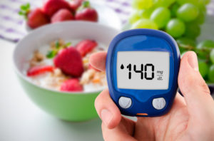 A blood sugar device reads 140mg. 