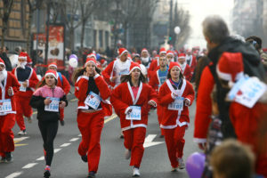 Runners jog in a holiday 5K race.