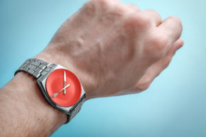 A watch is shown on a person's arm.
