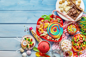 Candy and high-sugar foods are shown.
