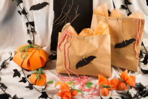 Individually wrapped Halloween treats are shown.