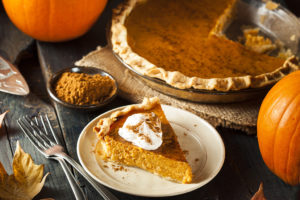 Homemade pumpkin pie is shown.